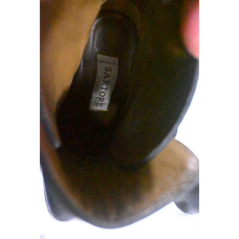 Sartore Paris Black Leather Criss Cross Strap Buckle Ankle Boots Sz 37.5 US 7.5 - Picture 8 of 12